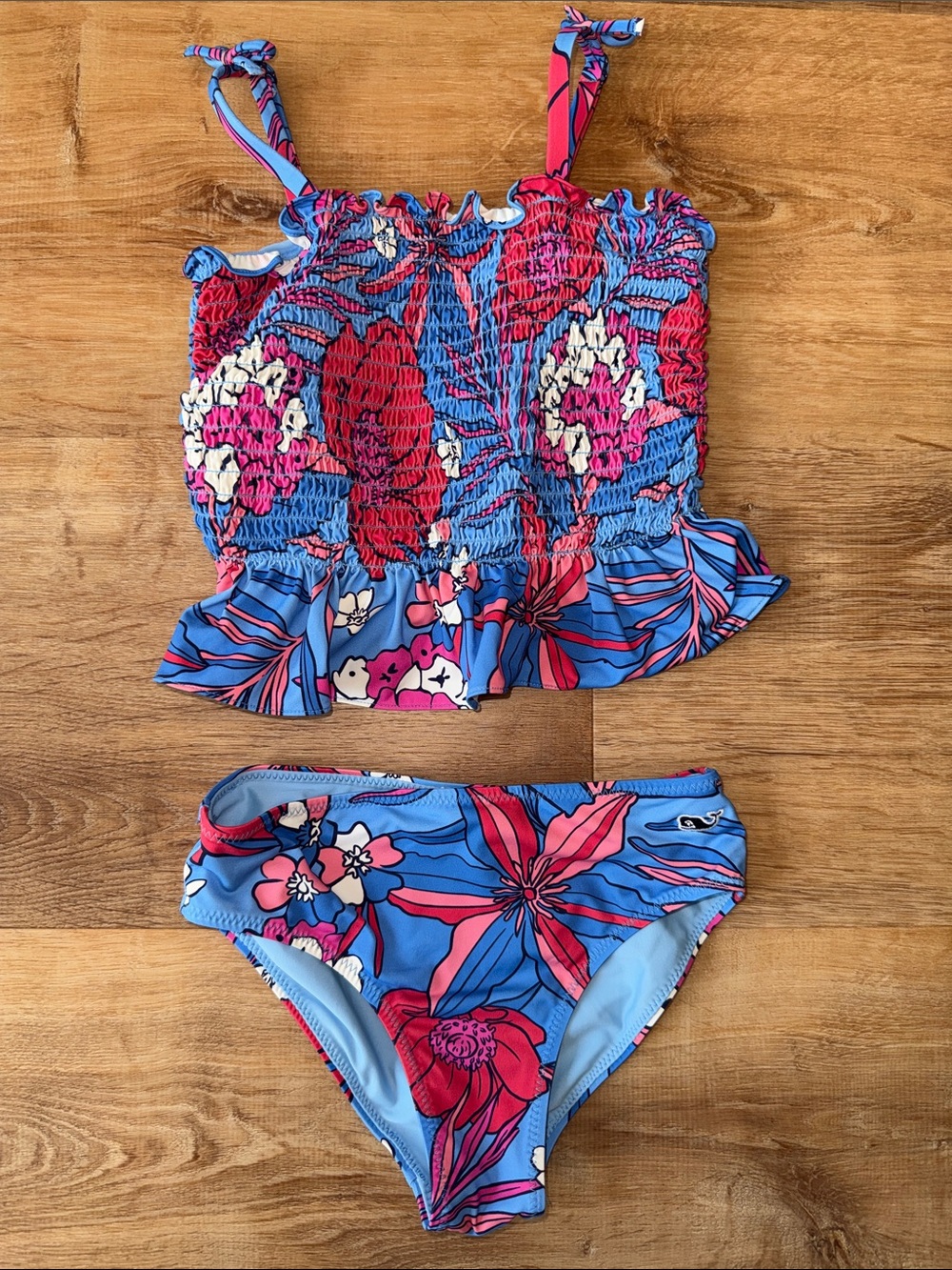 Vineyard Vines Girls Blue & Pink Floral Two-Piece Swim Set | Size XS 5/6